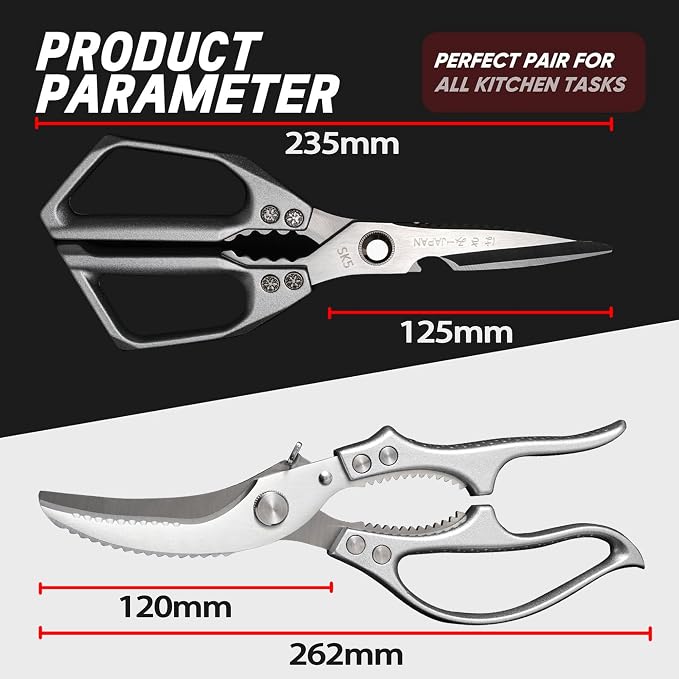 Kitchen Scissors 2-Pack, All-Purpose Heavy Duty Sharp Stainless Steel Shears, Dishwasher Safe Food Scissors for Chicken Bones, Poultry, Herbs & More, Kitchen Shears Set with Bottle Opener