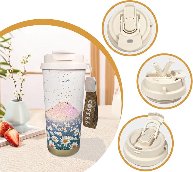 17oz Camping Coffee Makers with Ceramic Coating,Camp Pour Over Coffee Maker Set,Double Wall Vacuum Leak-Proof Mug for Office School Party Camping,Tea Infuser Mug for Loose Leaf Tea (17oz Blue Hope)