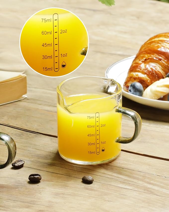 LIBWYS 2x75ml(2.5oz) Glass Measuring Cup, Espresso Cups V-Shaped Mouth with Handle, Heat-resistant Borosilicate Glass Liquid Measuring Cup