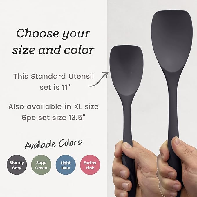 Starpack Stir and Serve Silicone Cooking Utensils Set (5-Piece, 11") - LFGB Non Toxic, 600°F Heat Resistant, BPA-Free - One-Piece Seamless, Dishwasher Safe - for Nonstick Cookware, Gray Black