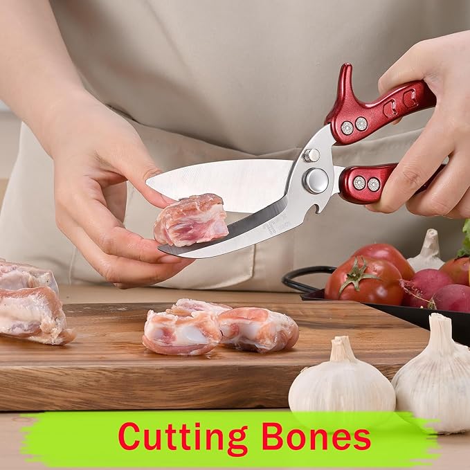 kitchen Shears Sharp and not Prone to Rusting for Food Heavy Duty Kitchen Scissors with Safety Buckle for Kitchen Food Handling, Barbecuing,Garden, Camping Poultry Scissors(Red)