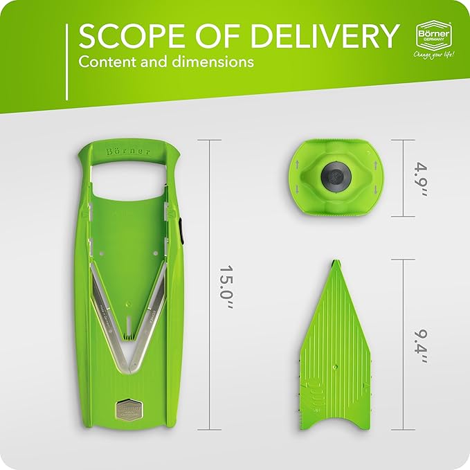 Mandoline Food Slicer Börner V5 (Basic Set) by Reston Lloyd • V-Slicer with Food Holder • Made in Germany • Fruit & Vegetable Chopper • Multiple Settings • Color: Lime