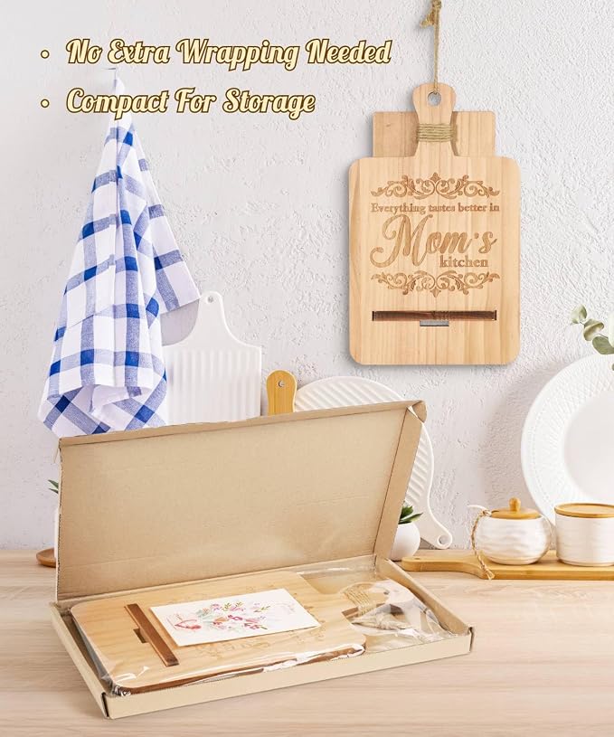 Putuo Decor Reversible Wood Cookbook Stand for Kitchen Counter Adjustable Recipe Book Holder Everything Tastes Better in Mom's Kitchen with Tablet Slot Gift Ready