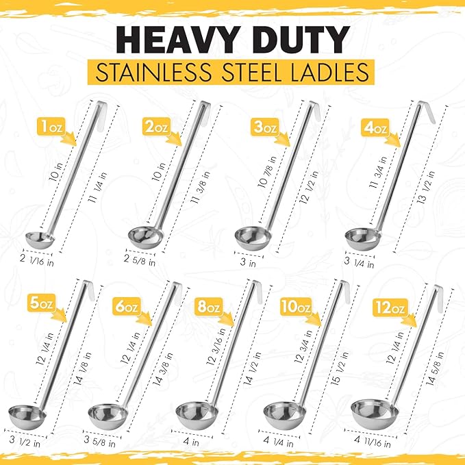 Ladle - Durable Stainless Steel Ladle Serving Measuring Soup Dressing Sauce Gravy Sturdy Dependable Long Handle for Kitchen (1, 2 Oz.)