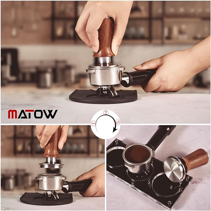 53.3mm Espresso Hand Tamper, MATOW Calibrated Spring Loaded Coffee Tamper with Stainless Steel Ripple Base, 30lbs Espresso Tamper with Red Rosewood Handle Compatible with Breville 54mm Portafilter