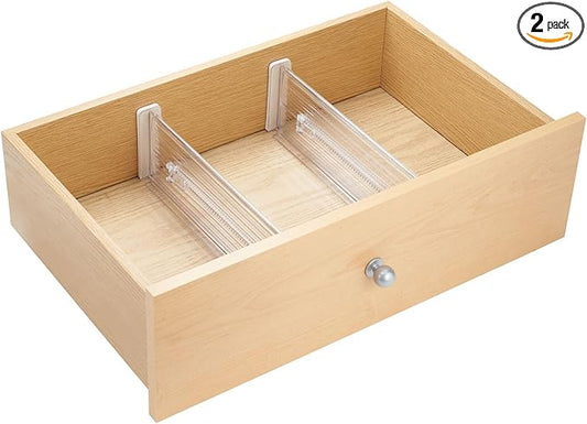 iDesign Plastic Adjustable Deep Drawer Divider, Kitchen, Dresser, Desk, Bathroom and More, The Linus Collection – Set of 2, Expandable 13.25” – 20.75”, Clear | Expandable, 13.25"x4.10"x1.25", Clear