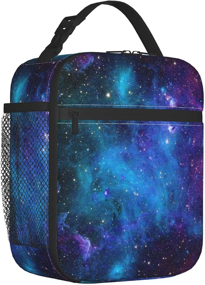 Abstract Blue Outer Space Galaxy Star Insulated Lunch Bag Portable Reusable Zipper Lunch Box For Men Women Work Picnic Travel Camping