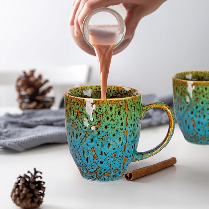 Set of 2 Durable 16 oz Coffee Cups, Large Coffee Mugs with Ergonomic Handle, Ceramic Mugs Dishwasher & Microwave Safe, Ideal Tea Mugs for Home, Office, Gifts (Coffee, Tea, Hot Cocoa, Latte Cup)