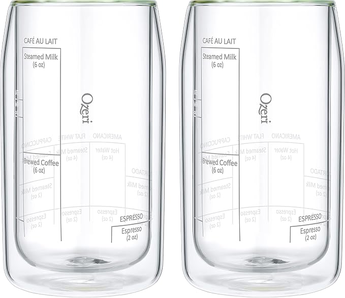 Ozeri Moderna Artisan Series Double Wall Barista Coffee Glass, 15 oz, Clear