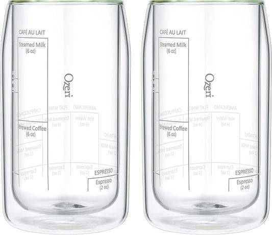 Ozeri Moderna Artisan Series Double Wall Barista Coffee Glass, 15 oz, Clear