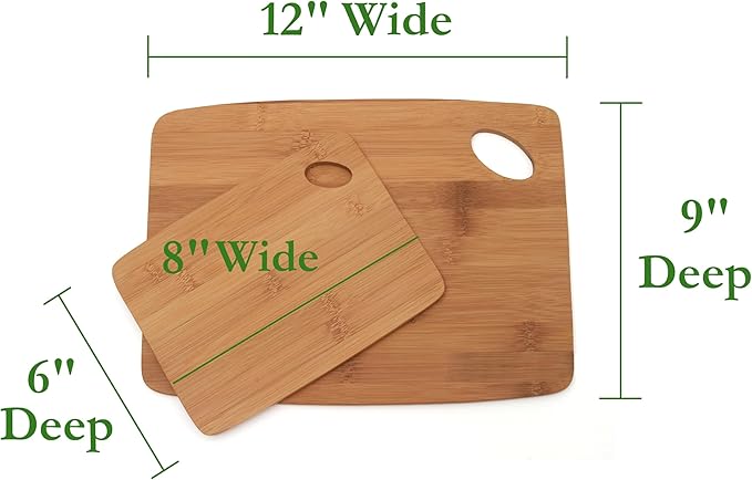 Lipper International Bamboo Wood Thin Kitchen Cutting Boards with Oval Hole in Corner, Set of 2 Boards, 6" x 8" and 9" x 12"