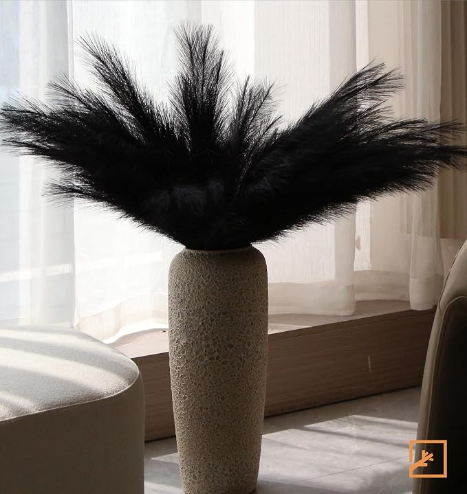 ZIFTY 63-Piece Large Tall Faux Black Pampas Grass (7 Hand-Bundled Packs of 9), 38 in/3.1FT Fluffy Artificial Flowers, Gothic Floor Vase Filler for Bedroom Bathroom, Modern Halloween Graduation Decor