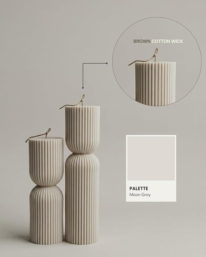 LAWA Hourglass Pillar Candle - Large Beautiful Handmade Pillar Scented Soy Wax Candle Elegant Bubble Aesthetic Candle Housewarming Gift Home Room Shelf Decor Idea Moon Gray (Set of 2)