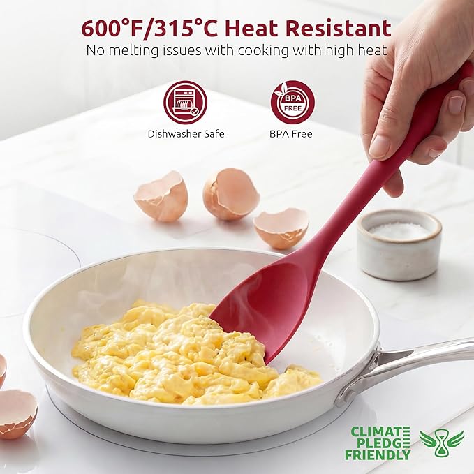 600ºF Heat Resistant Spatula Spoon: U-Taste Flexible Silicone Cooking Scoop Spoonula, Serving Mixing Scraping Food in Non-Stick Pan Cookware, Seamless Multifunctional Kitchen Utensil (Red)