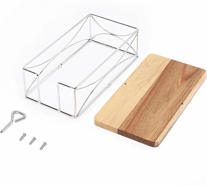 Livabber Guest Napkin Holder, Metal Bathroom Paper Hand Towel Storage Modern Napkin Tray Caddy for Countertop, Table Kitchen, Dinning Room (Chrome, Wooden Base)