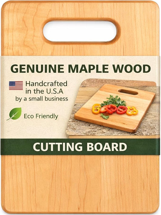 Handcrafted Maple Wood Cutting Board with Built-In Handle – Premium U.S.A. Made, Multiple Sizes – Thick Solid Maple, Chopping Block Perfect for Kitchen Prep or Personalized Engraved Gifts (Large)