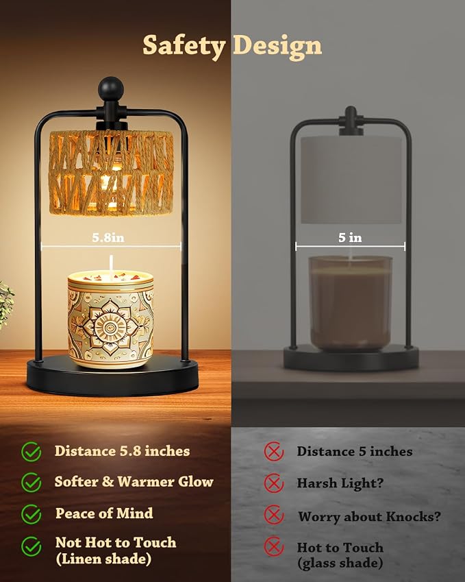 Candle Warmer Lamp with Timer Dimmer, Candle Warmer for Jar Candles Lights, Boho Candle Lamp Warmer with 2 Bulbs, Birthday Gifts for Women, House Warming Gifts New Home Decor, Black
