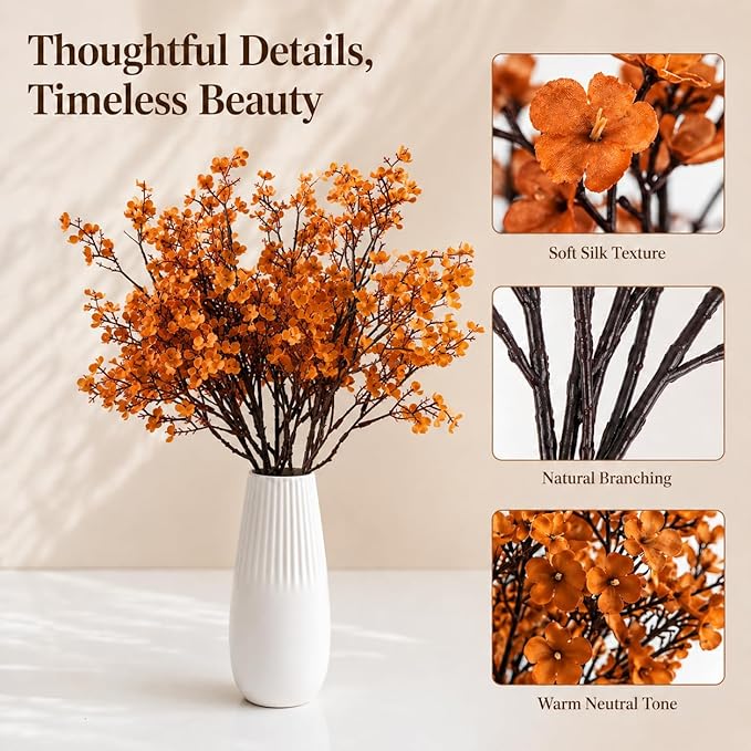 Mandy's Orange Artificial Baby’s Breath Flowers 6 Bundles Silk Gypsophila, 18.5 Inch European Style Modern Home Decor Centerpiece, Neutral Wedding Flower Arrangements