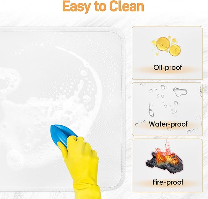 Heat Resistant Mat for Air Fryer, 12 x 14in Heat Resistant Mat for Countertop, Fireproof Silicone Countertop Protector Appliance Slider Hot pod for Air Fryer, Coffee Maker, Toaster, Oven (White)