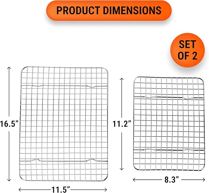 Stainless Steel Cooling Racks - Oven-Safe Cooling Small and Large Wire Racks For Cooking and Baking - Heavy Duty Cookie Cooling Wire Racks for Cooking, Baking, Roasting, and Drying - Silver
