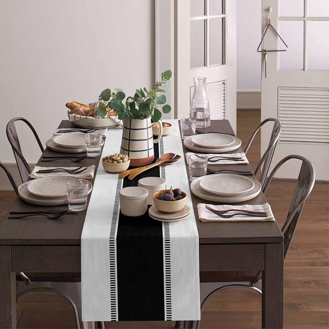 Black and White Stripes Table Runners, Farmhouse Table Runner Dresser Scarves 72 inches Long,Modern Decortaive Table Runner Cover for Dining Coffee Table Holiday Party Wedding