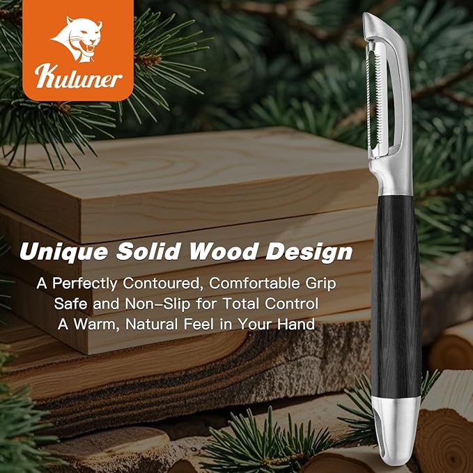 KULUNER 304 Stainless Steel Multi-Function Kitchen Peeler - With Solid Wood Handle, Sharp Durable Blade, Effortlessly Peels Vegetables and Fruits, Essential Kitchen Tool（ Type I）