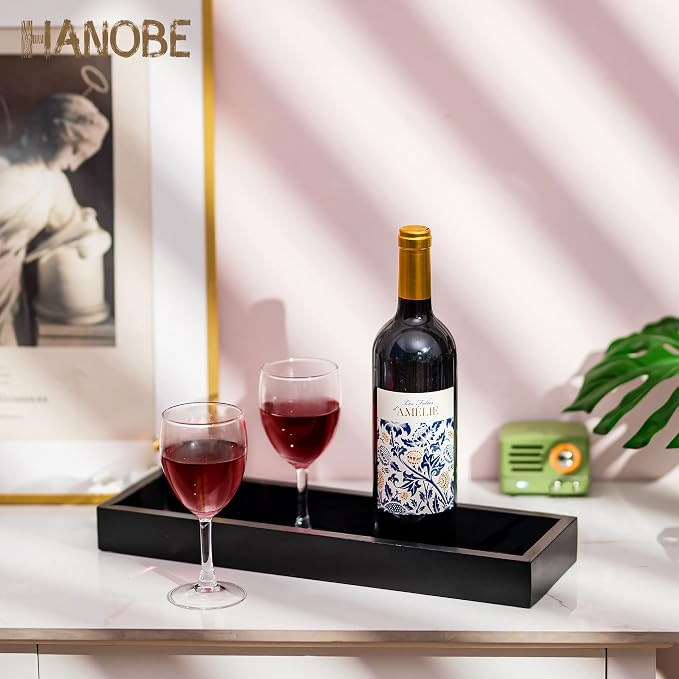 Hanobe Rectangular Long Narrow Tray: Black Decorative Rectangular Candle Holder Centerpiece Tray Decor Serving Tray No Handle for Dining Table Coffee Bar Living Room Home Decor