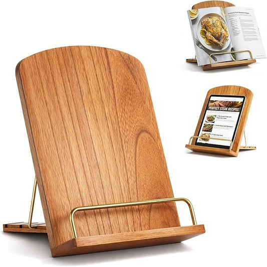 Tiiyee Cookbook Stand for Kitchen Counter, Wood Adjustable Recipe Holder | Hands-Free Reading Book Stand for Woman Home Shelf Decor, Wedding, Retirement, Birthday & Valentine's Day Gift for Women