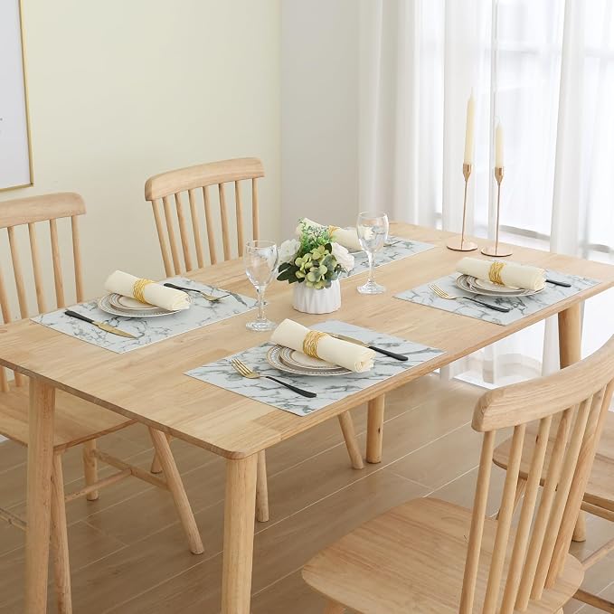 Homaxy Faux Leather Heat Resistant Placemats for Dining Table Set of 12, Waterproof Wipeable Washable PU Table Mats, Easy to Clean Anti-Slip Place Mats, 11.8" x 17", Marble