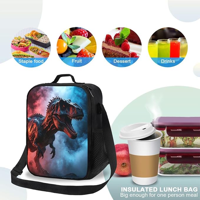 Dinosaur Lunch Bag for Women Men Insulated Lunch Box Reusable Adjustable Shoulder Strap for Office Work Picnic Travel Hiking Beach Fishing Camping Outdoors
