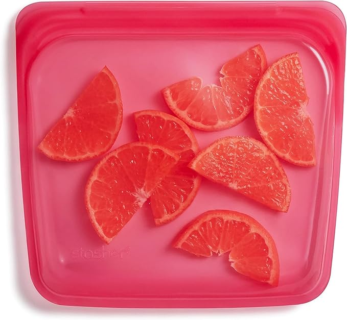 Stasher Silicone Reusable Storage Bag, Sandwich Bag, Reusable Freezer Bags, Microwave, Dishwasher, Oven Safe, Sous Vide, Lunch Container, Eco Friendly, Leak-free, Food Storage Bags, 28 oz, Raspberry | Reusable Food Bag