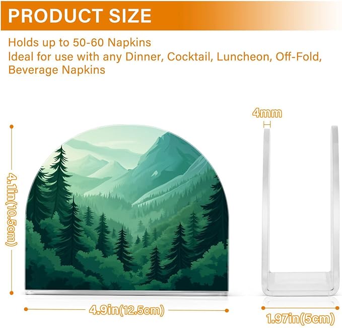 Napkin Holder Acrylic Napkin Holder for Table Kitchen Party Restaurant U Shaped Upright Napkin Dispenser Organizer Mountain Forest Trees Green 02