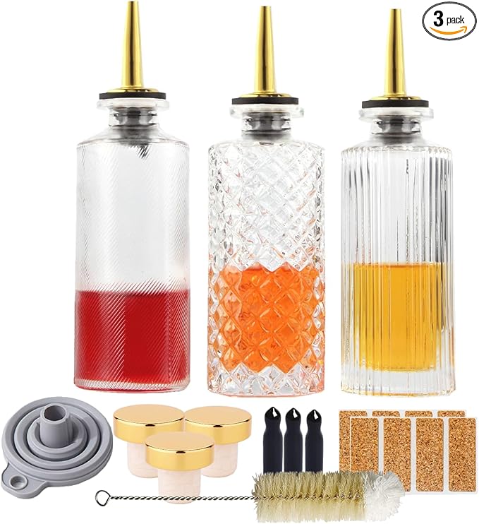 Shining Craft Syrup Dispenser Bottles Set 3 Packs 5 OZ Simple Small Syrup Bottles Set with Upgrade Metal Pour Spout SC057 (3 Pack)