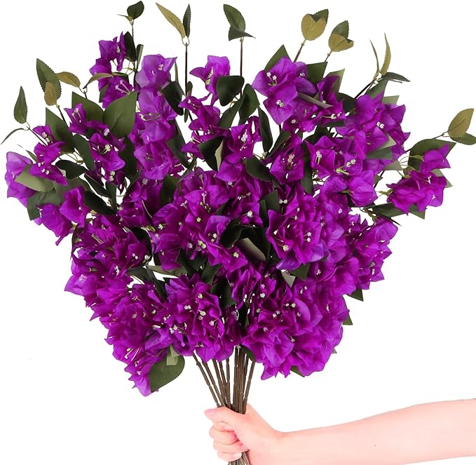 10PCS Bougainvillea Artificial Flowers 29.50" Silk Bougainvillea Vines Fake Flowers Branches Purple Long Stem Faux Flowers for Home Garden DIY Decorations Wedding Centerpieces (Purple)