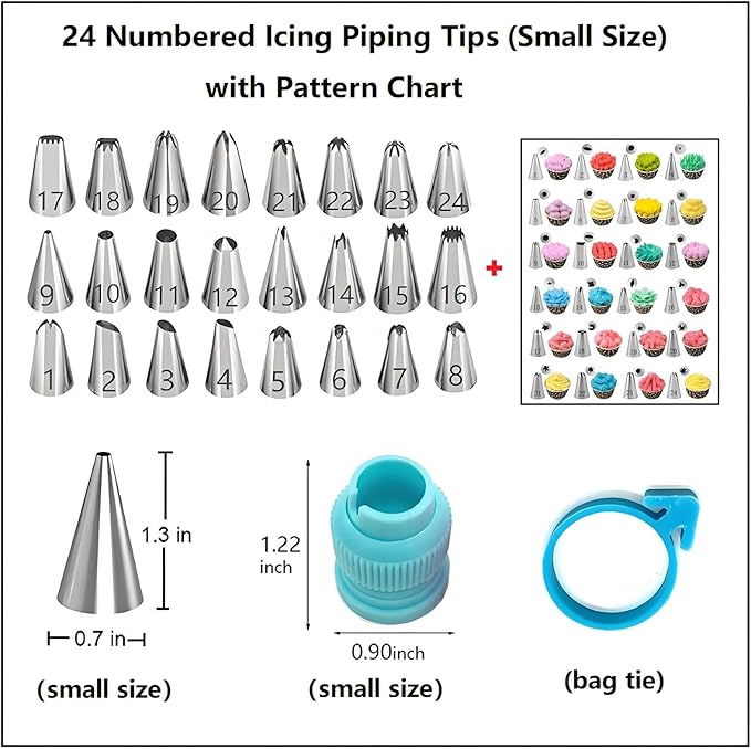ANSLYQA Cake Decorating Kit, 193 Pcs with Cake Turntable, Leveler, 24 Numbered Icing Tips, 2 Spatulas, 2 Couplers, 3 Scrapers, 50 Pastry Bags, 50 Paper Cupcake Liners & More Baking Tools, (Blue)