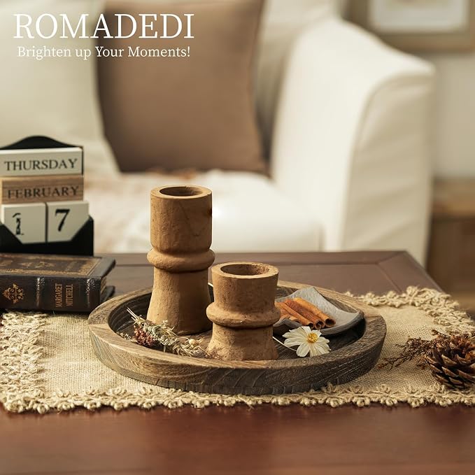 Romadedi Candlestick Holders Boho Decor: Taper Candle Holders Paper Mache for Living Room Modern Decorations Candle Stick Dining Table Centerpiece Fireplace Home Decoration Brown
