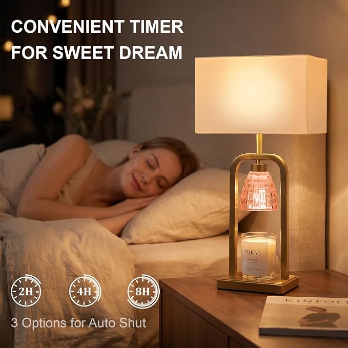 PoKat 21.5'' Pink Candle Warmer Lamp with Timer Dimmer, Modern Wax Light Warming Table Lamp for Jar Candles, Candle Melter Lamp for Living Room, Bedside Lamp for Bedroom Home Decor Gift, Bulb Included