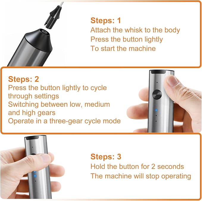 SOUTHMAN Milk Frother Handheld Foamer with Stainless Steel Stand, 3 Speeds Control, Electric Milk Frother Rechargeable Coffee Whisk, Drink Mixer for Latte, Cappuccino