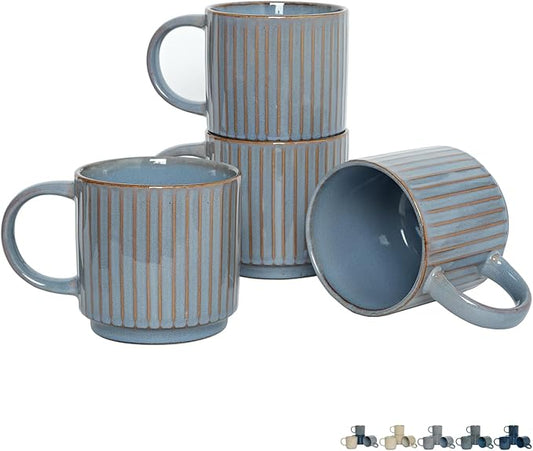 Bosmarlin Stackable Ceramic Coffee Mug Set of 4, 16 Oz, Coffee Cups, Microwave Safe, Unique Reactive Glaze (Light Purple Grey, 16 Oz)