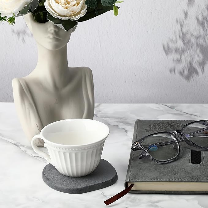 Diatomaceous Earth Coasters Set of 8，Cool Absorbent Quick-Dry Drink Coasters for Desks, Cute Modern Stone Design with Stylish Grey Aesthetic (8, Grey)