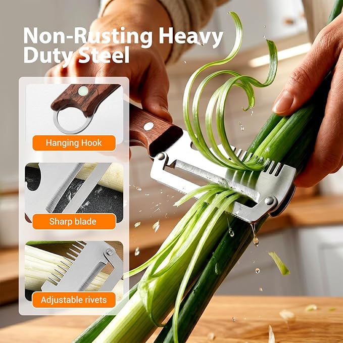 4-in-1 Multi-Functional Vegetable Peeler for Kitchen, 2026 New Kitchen Multi-function Stainless Steel Thickened Fruit Peeler Knife with Wooden Handle for Peeling Fruits and Shredding Scallions (3 Pcs)