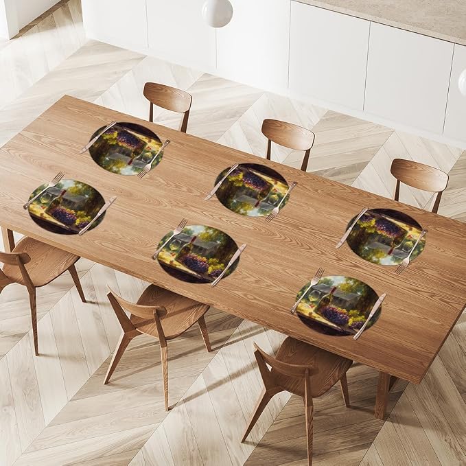 Round Placemats Set of 4, Sunny Red Wine Grapes Painting Woven Placemats Mats Non-Slip Heat Resistant Washable Table Mats Round Braided Place for Farmhouse Kitchen Dining Party Decor 15in