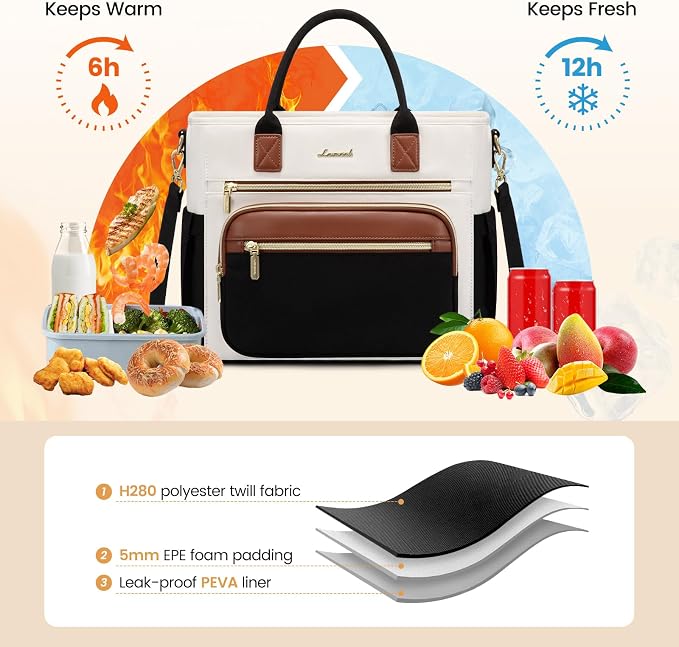 LOVEVOOK Insulated Lunch Bag Women,Wide Opening Adult Lunch Box Women with Cup Holder,Large Leakproof Cooler Bag for Work Picnic Beach Family College Mom,Lunch Teacher Tote Bag for Gift