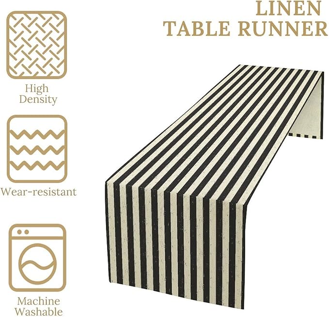 Striped Table Runner,Vintage Abstract Modern Black and White Table Runner for Party Kitchen Table Decorations 13x36 Inch