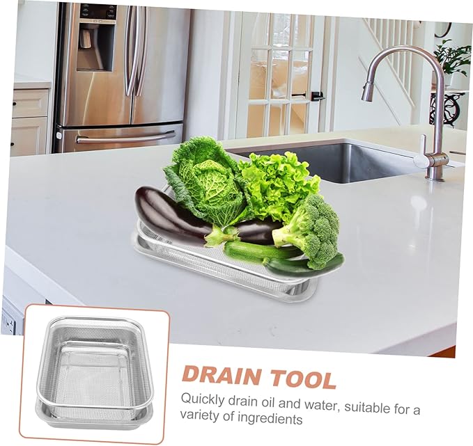 1set Stainless Steel Oil Drain Tool Rectangular Design Versatile Strainer Basket for Cooking Baking and Food Preparation for Home and Restaurant Use Style