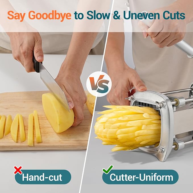 Sopito Professional Stainless Steel French Fry Cutter, 3 Blades (1/2", 3/8", 1/4") & Slicing Blades for Potatoes, Carrots, Apples, Commercial & Home Use