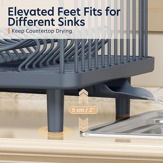 Dish Drying Rack Large Capacity - Stainless Steel Dish Rack for Kitchen Counter with Drain Board, Rustproof Dish Drainer with Auto Drain Spout, Utensil Holder & Glass Holder, Dinnerware Organizer