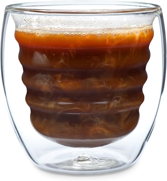 Curva Artisan Series Double Wall Beverage Glasses and Tumblers – Set of 4 Unique 8 oz Thermo Insulated Drinking Glasses