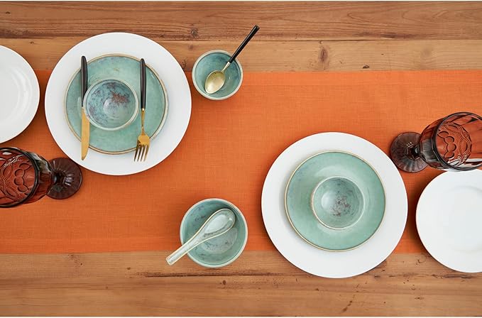 Solino Home Linen Pumpkin Table Runner 48 Inches - 100% Pure Linen Farmhouse Short Table Runner 14 x 48 Inch Ideal for Dresser and Coffee Tables - Fete