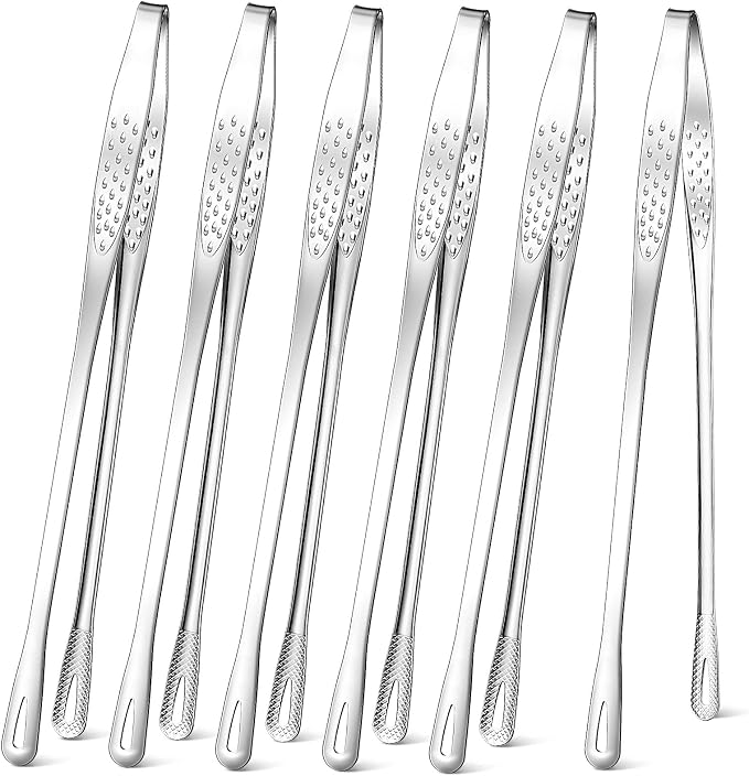 meekoo 6 Pcs 11 Inches Stainless Steel Korean BBQ Grill Tongs Japanese Barbecue Tongs for Cooking Portable Kitchenware Home Outdoor Steak Salad Food